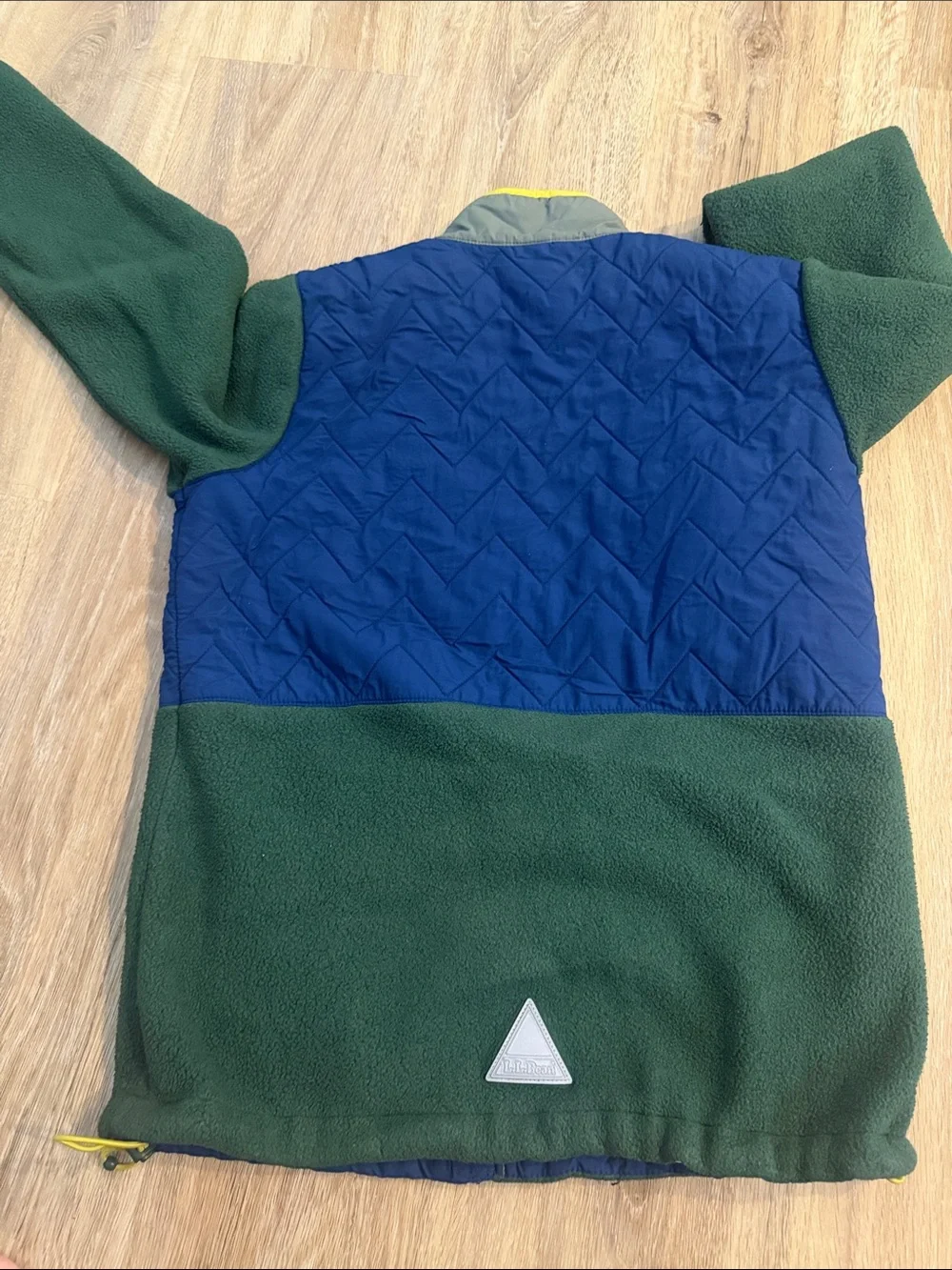 L.L. Bean Kids Quilted Puffer-Panel Fleece Jacket in Forest Green & Navy